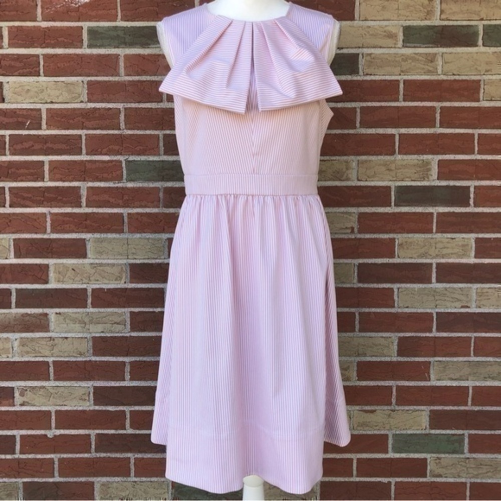 Ted Baker London Mariso Bow Front Cotton Fit & Flare Pink White Striped Dress 👗
